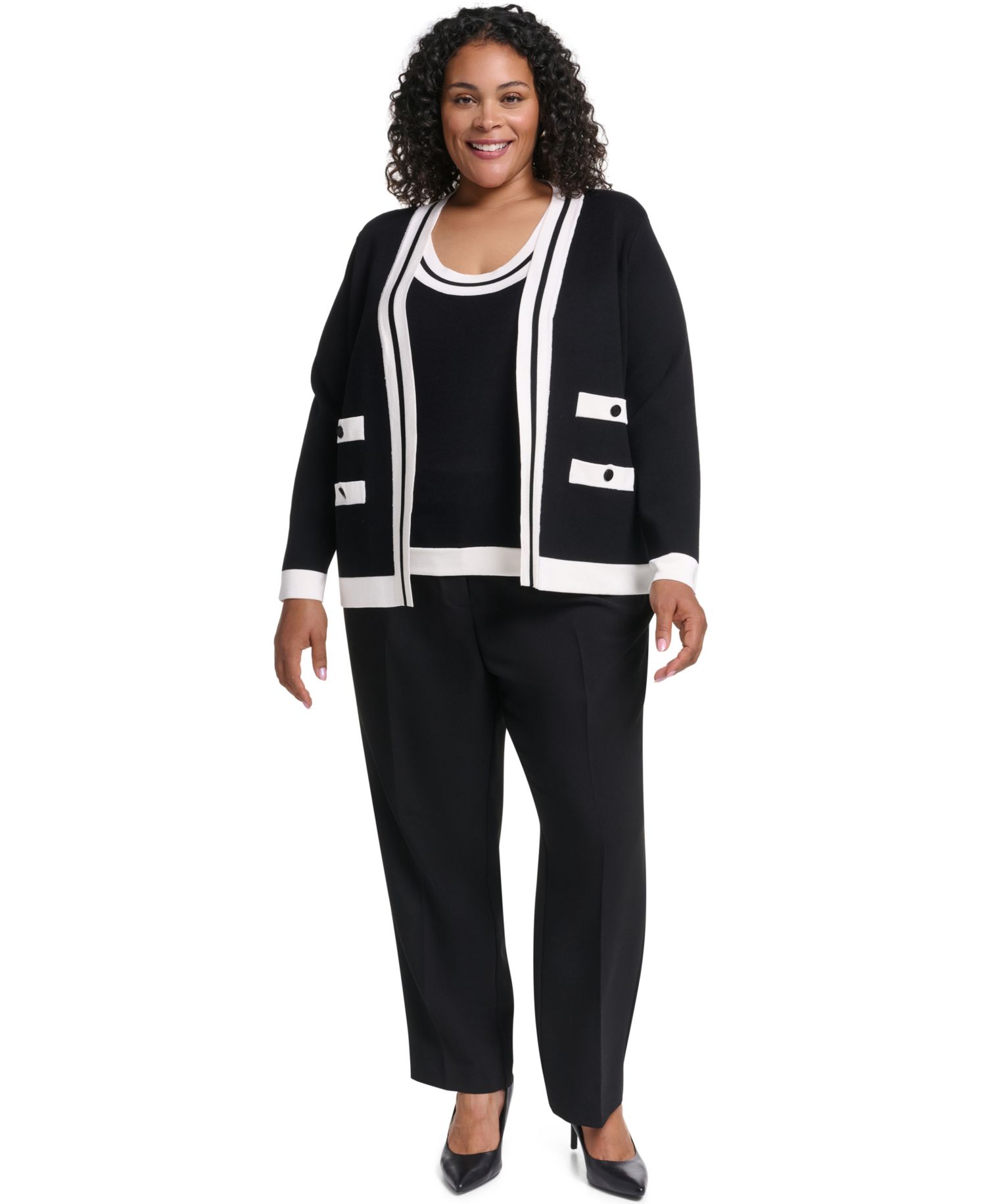 Plus Size Tipped Open-Front Cardigan