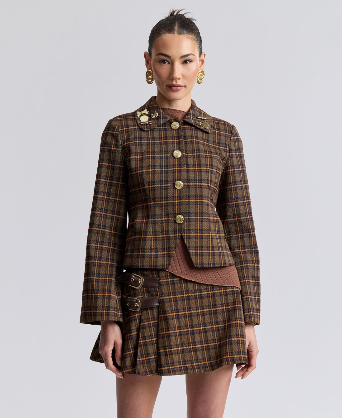 Женская куртка Avec Les Filles Slim Spread Collar, цвет: Клетчатый — фото 4