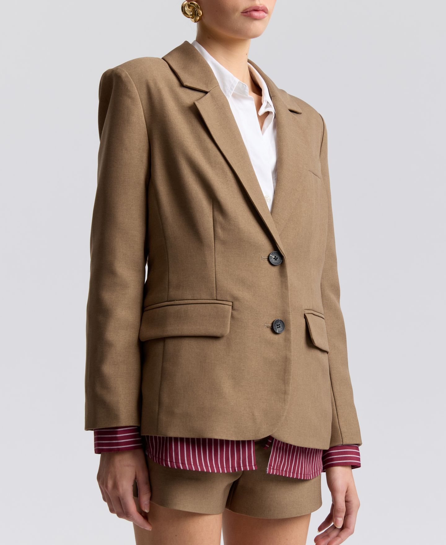 Женский пиджак Avec Les Filles Relaxed Notch Lapel Collar Blazer & Striped Shirt Insert, цвет: Тёмный овсяный / Бордовый — фото 4