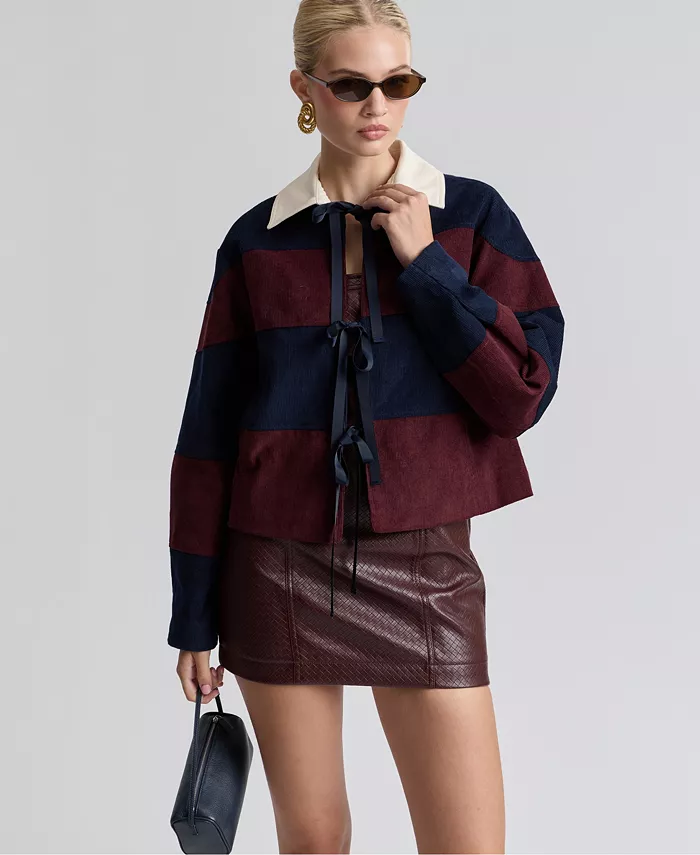 Women's Striped Rugby Front Tie Jacket - thumbnail 7
