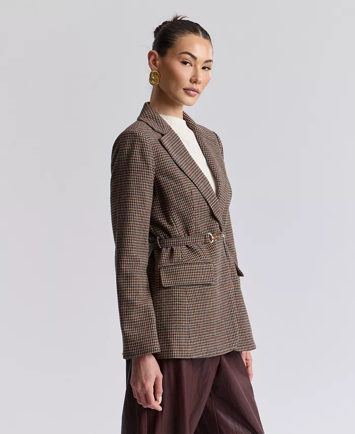 Women's Notch Lapel Collar Belted Blazer - thumbnail 3