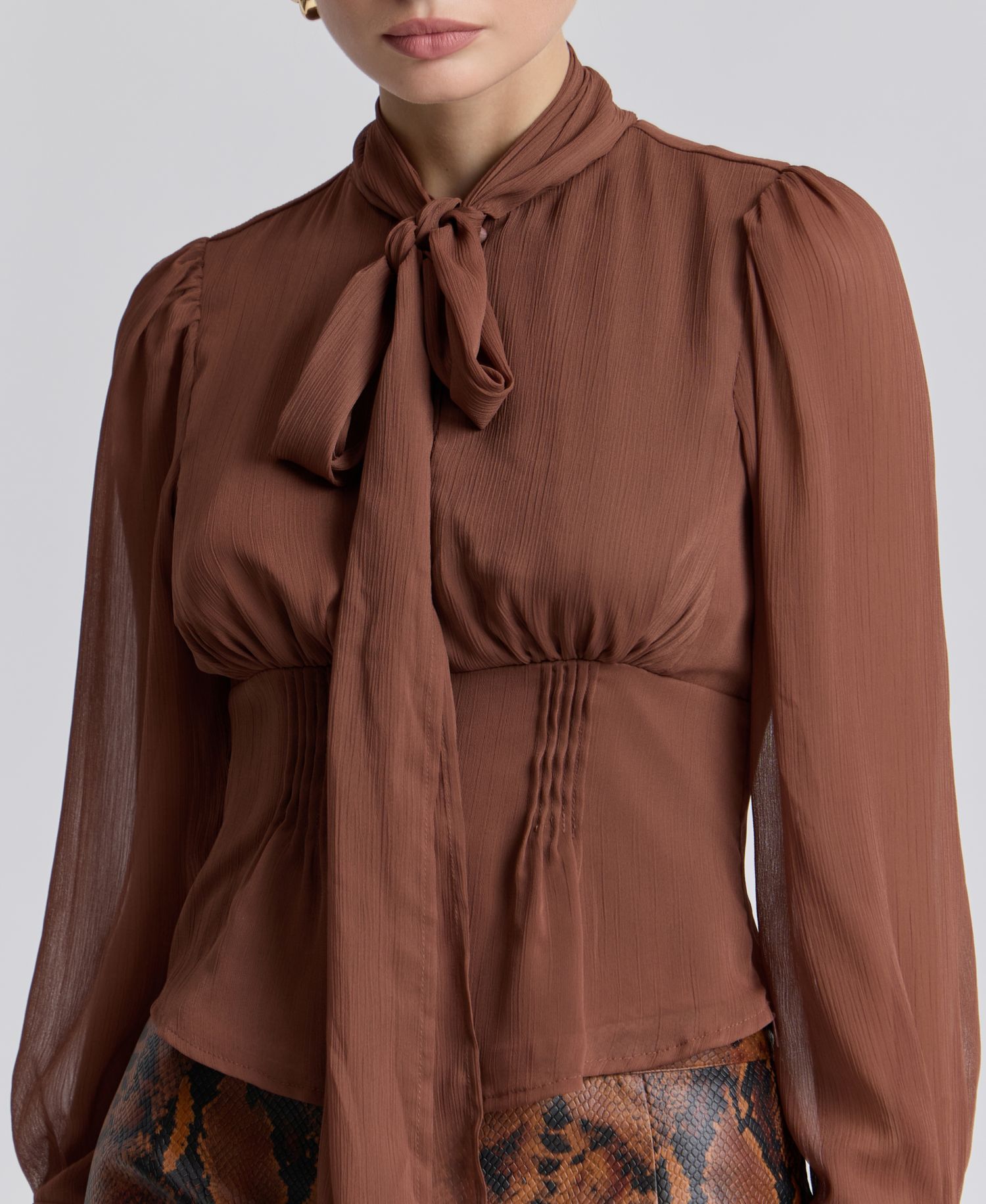 Women's Long Puff-Sleeve Scarf Neck Top