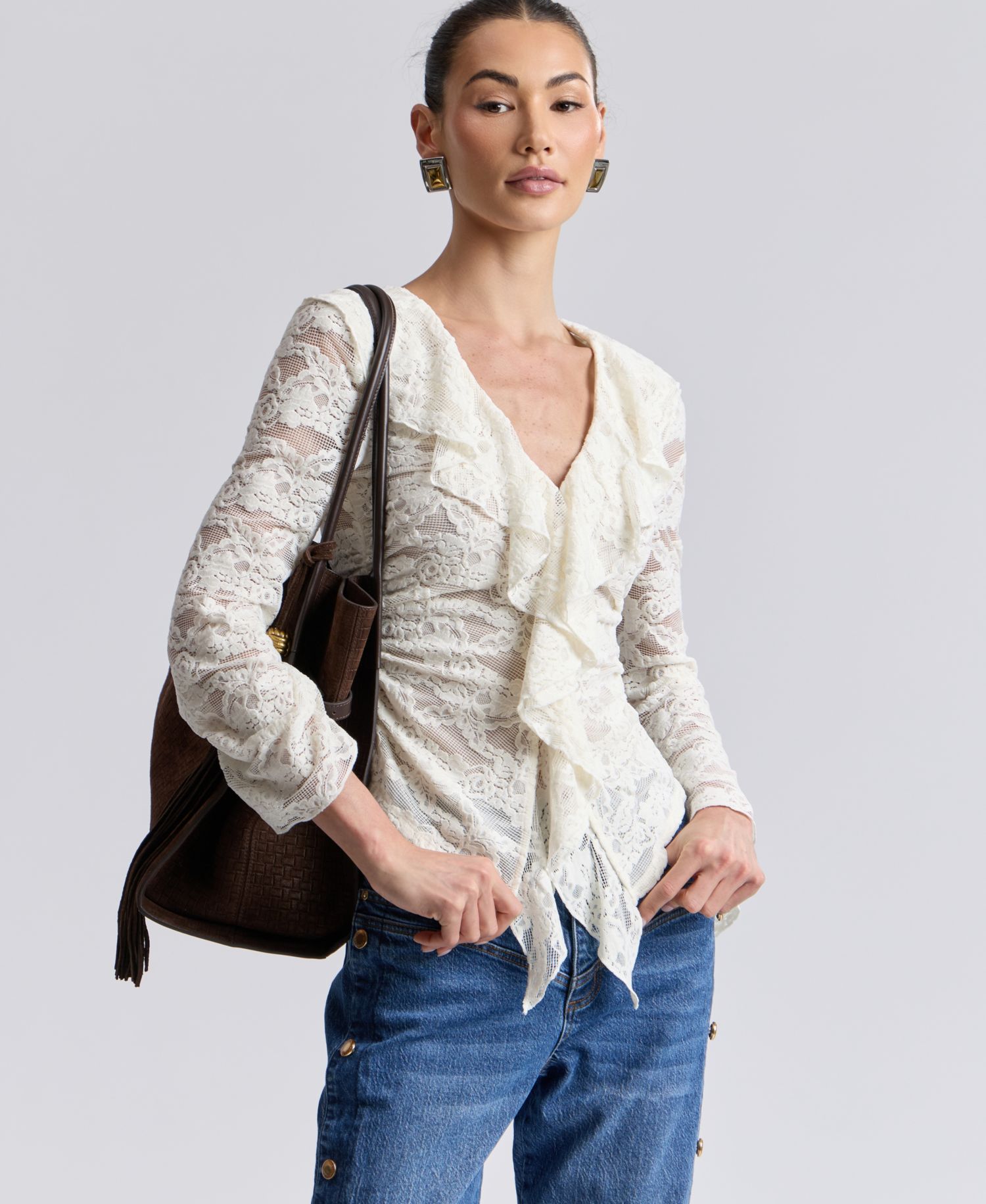 Women's Ruffle-Detail Lace Cardigan