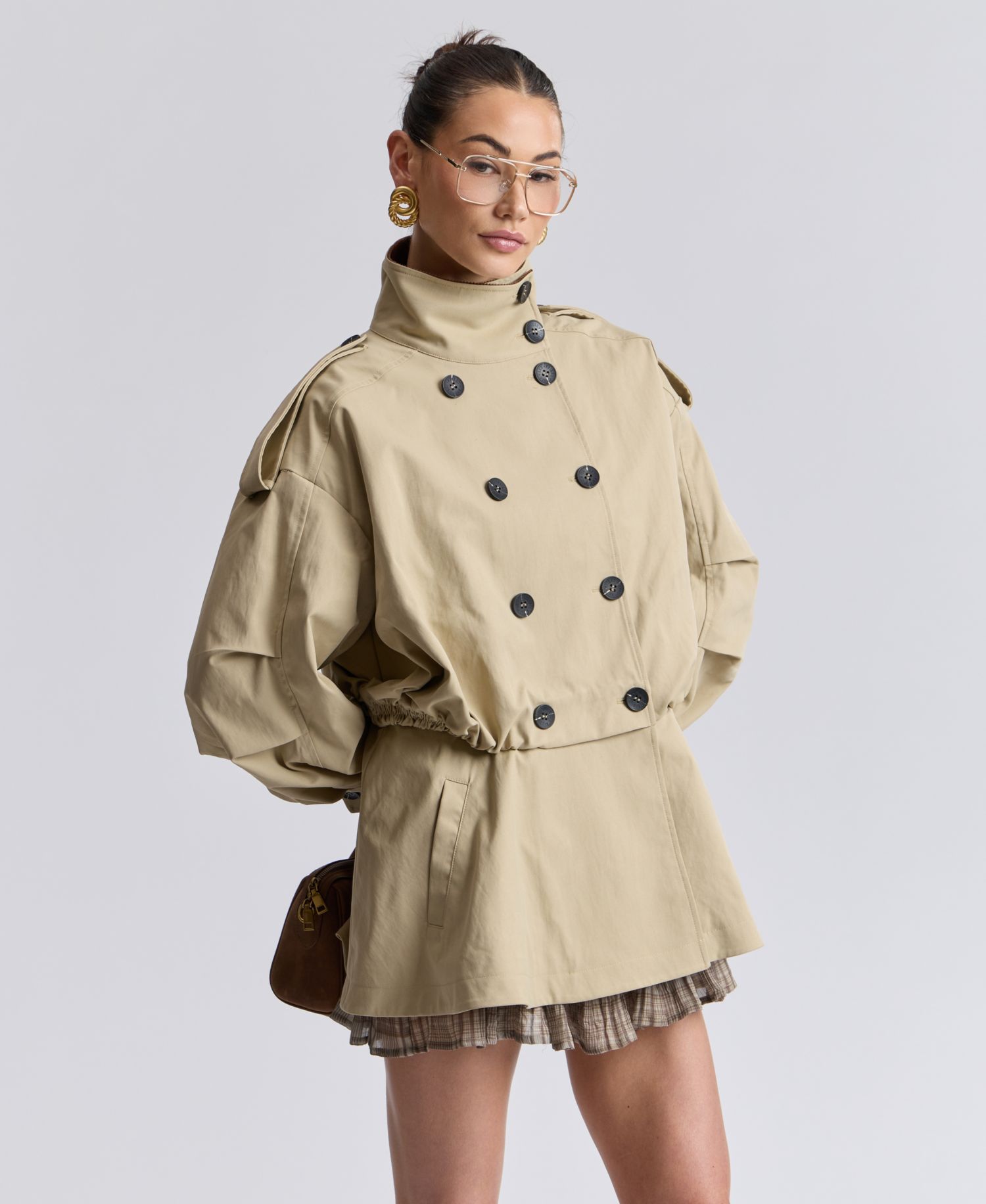 Women's Buton-Front Short Trench Coat