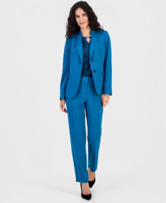 Women's Notched Collar Jacket, Printed Diamond-Neck Blouse & Ava Straight-Leg Pants