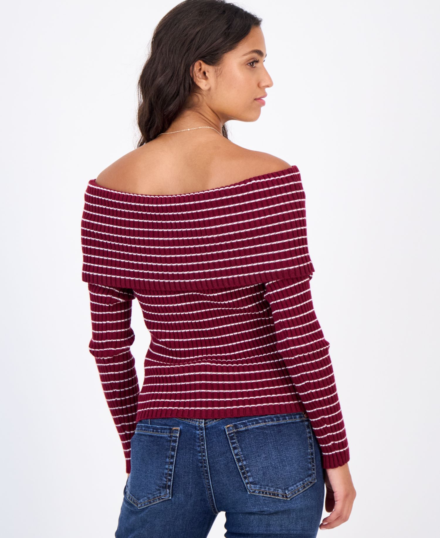 Juniors' Marilyn Off-the-Shoulder Ribbed Long-Sleeve Sweater