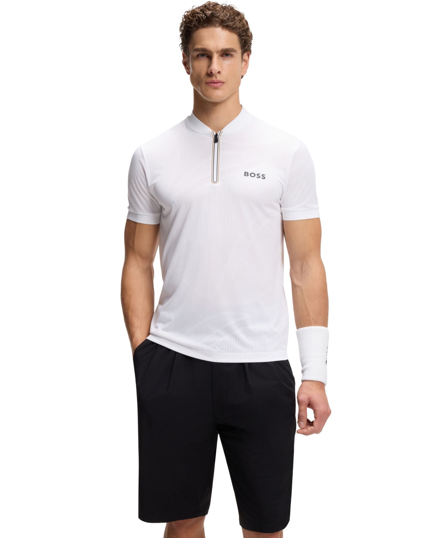 BOSS by Men's Moisture Management Zip-Neck Slim-Fit Polo Shirt