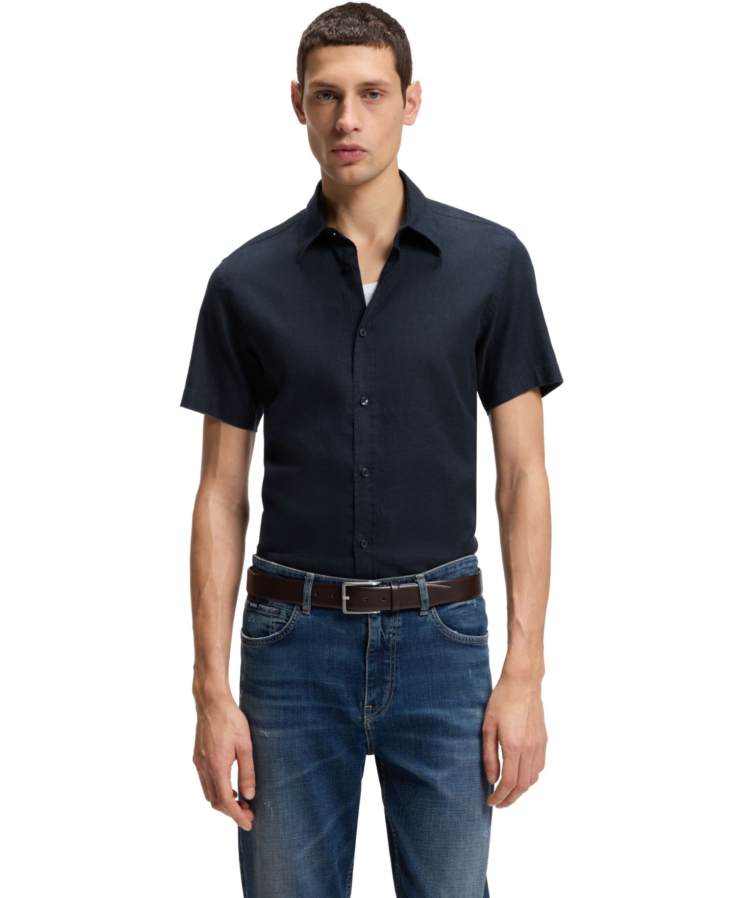 BOSS by Men's Stretch Linen Slim-Fit Shirt