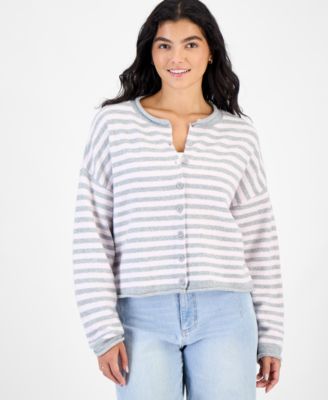 Juniors' Oversized Rollneck Striped Cardigan