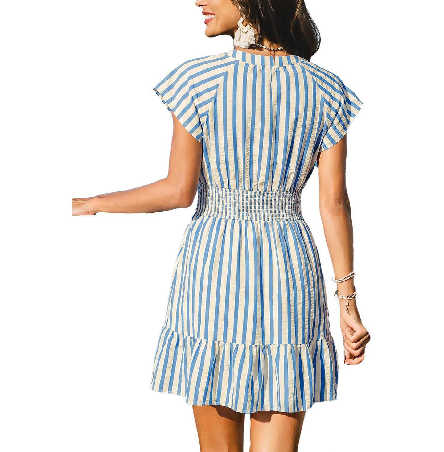 Женское платье Cupshe Azalea Striped Mini Beach, цвет: Пастельный синий — фото 2