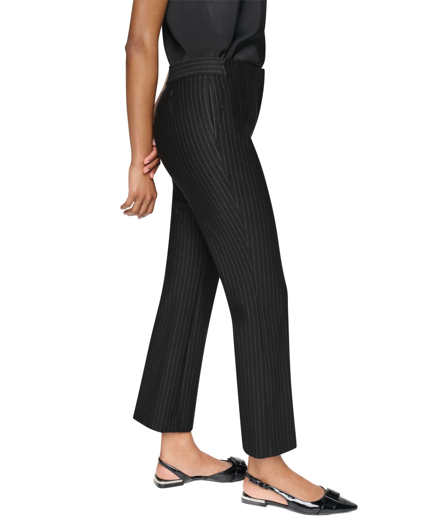 Женские брюки DKNY Petite Pinstripe Ponte High-Rise Front-Zip, цвет: Чёрный — фото 3