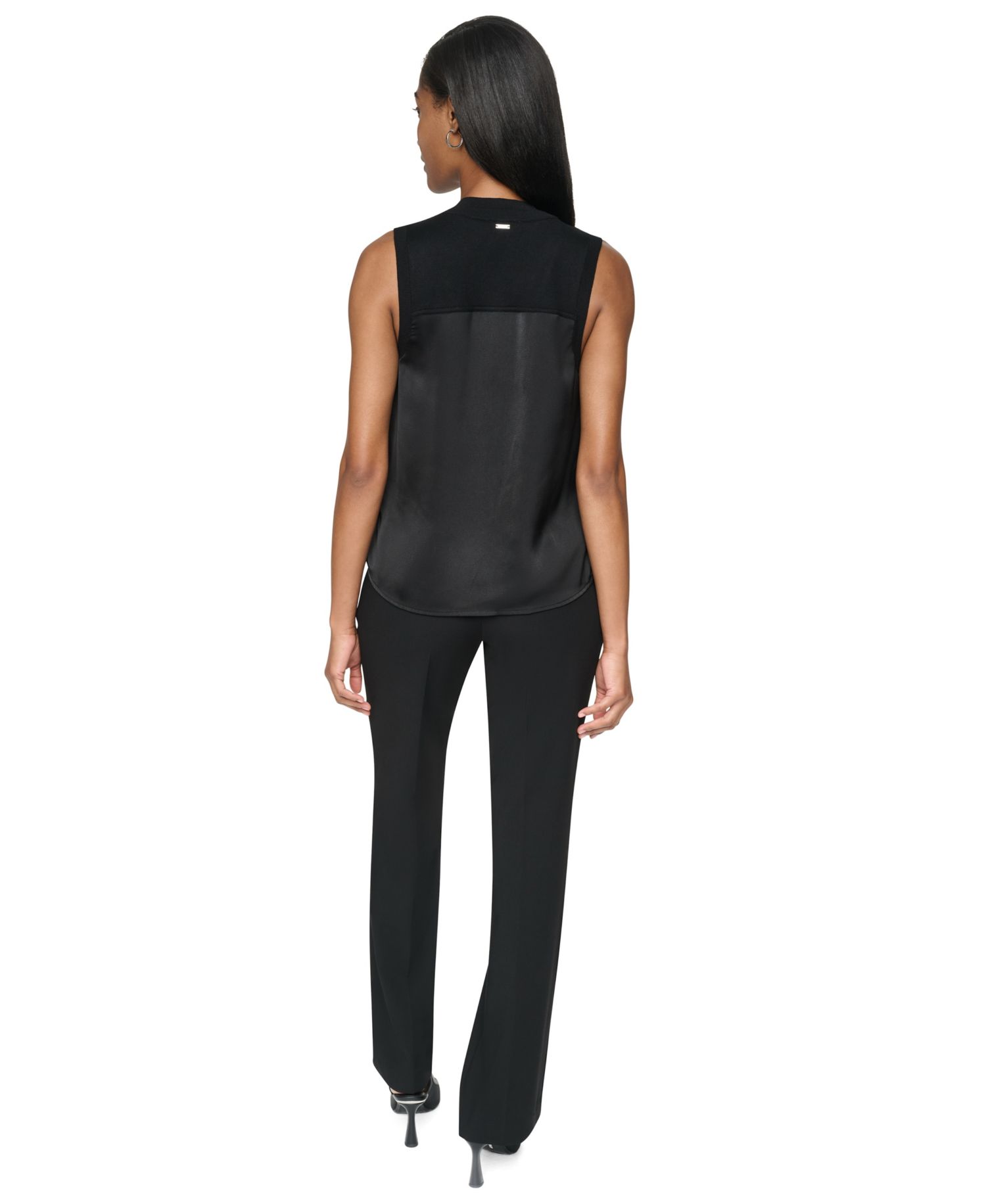 Petite Mix Media V-Neck Sleeveless Pull-On Top