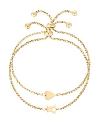 Tarnish Resistant Gold Sideways Heart and Initial Bracelets