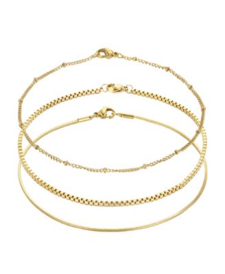 Tarnish Resistant Gold Set of 3 Chain Anklets