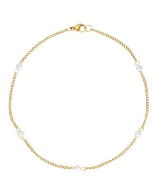 Tarnish Resistant Gold Natural Freshwater Pearl Station Anklet