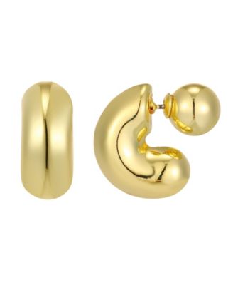 Tarnish Resistant Gold Chubby Hoop with Magnetic Ball Back Earrings