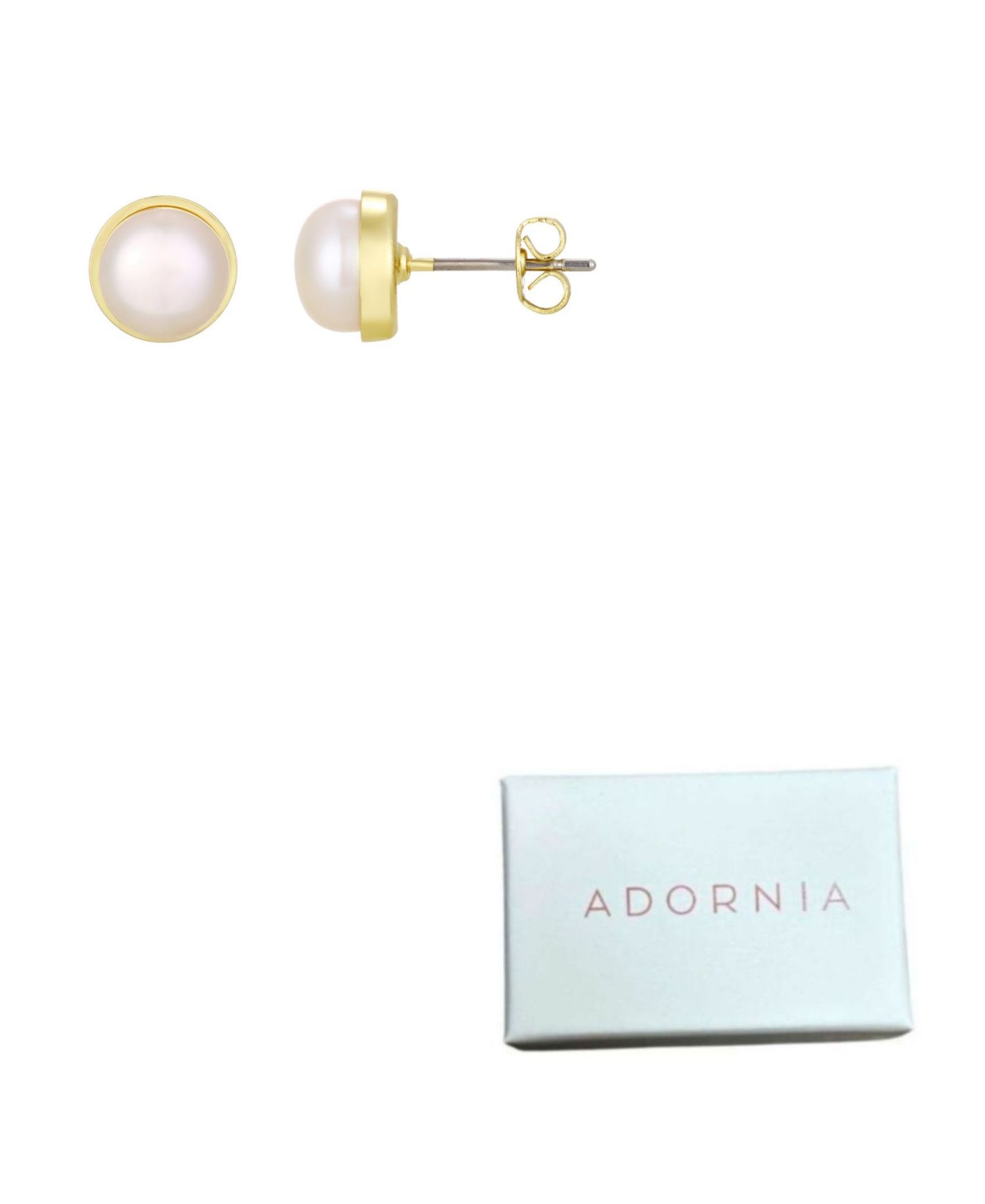 Gold Natural Freshwater Pearl Button Stud Earrings