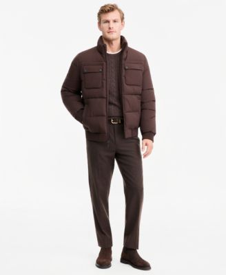 Men's Regular-Fit Puffer Jacket with Faux Fur Collar