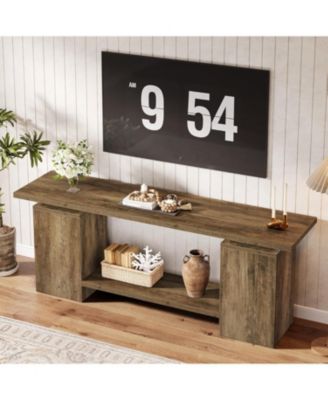 63" Farmhouse TV Stand for TVs up to 65", Rustic Wood Entertainment Center with Open Storage Shelf
