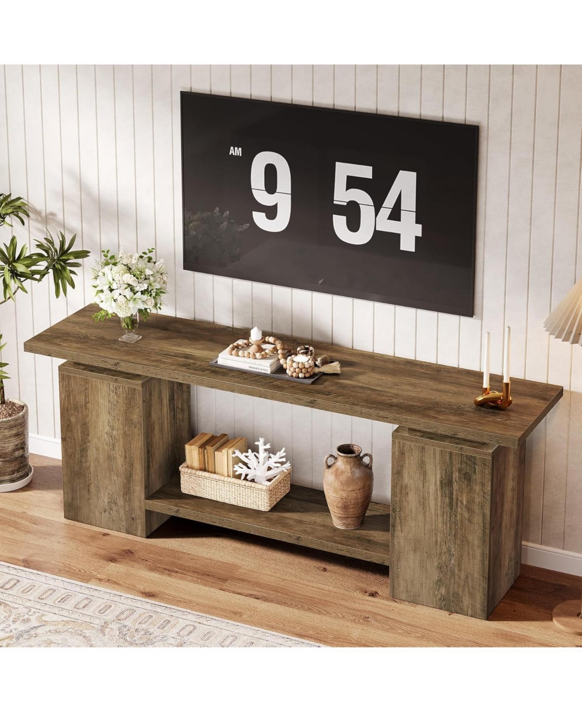 Tribesigns 63" Farmhouse Tv Stand for TVs up to 65", Rustic Wood Entertainment Center with Open Storage Shelf