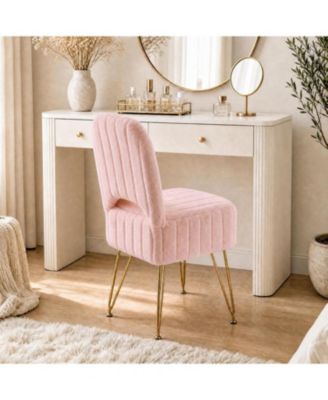 Vanity Stool Chair with Backrest, Square Ottoman with Hidden Storage Compartment, Soft Faux Fur Fabric, 280 Lbs Weight Capacity, Modern Style