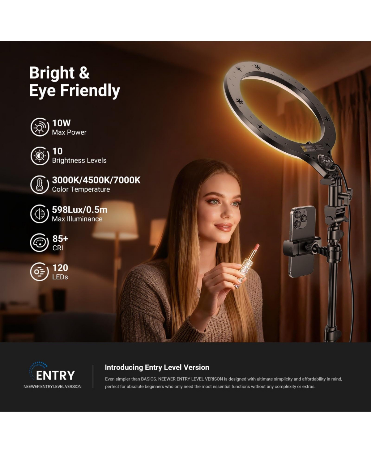 Neewer N43 Ring Light with 10W, CRI85,for select iPhone models