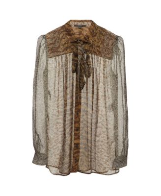 Women's Abstract Print Chiffon Tie-Neck Blouse