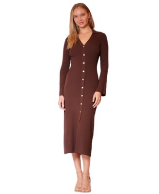 Women's V-Neck Button-Front Sweater Dress