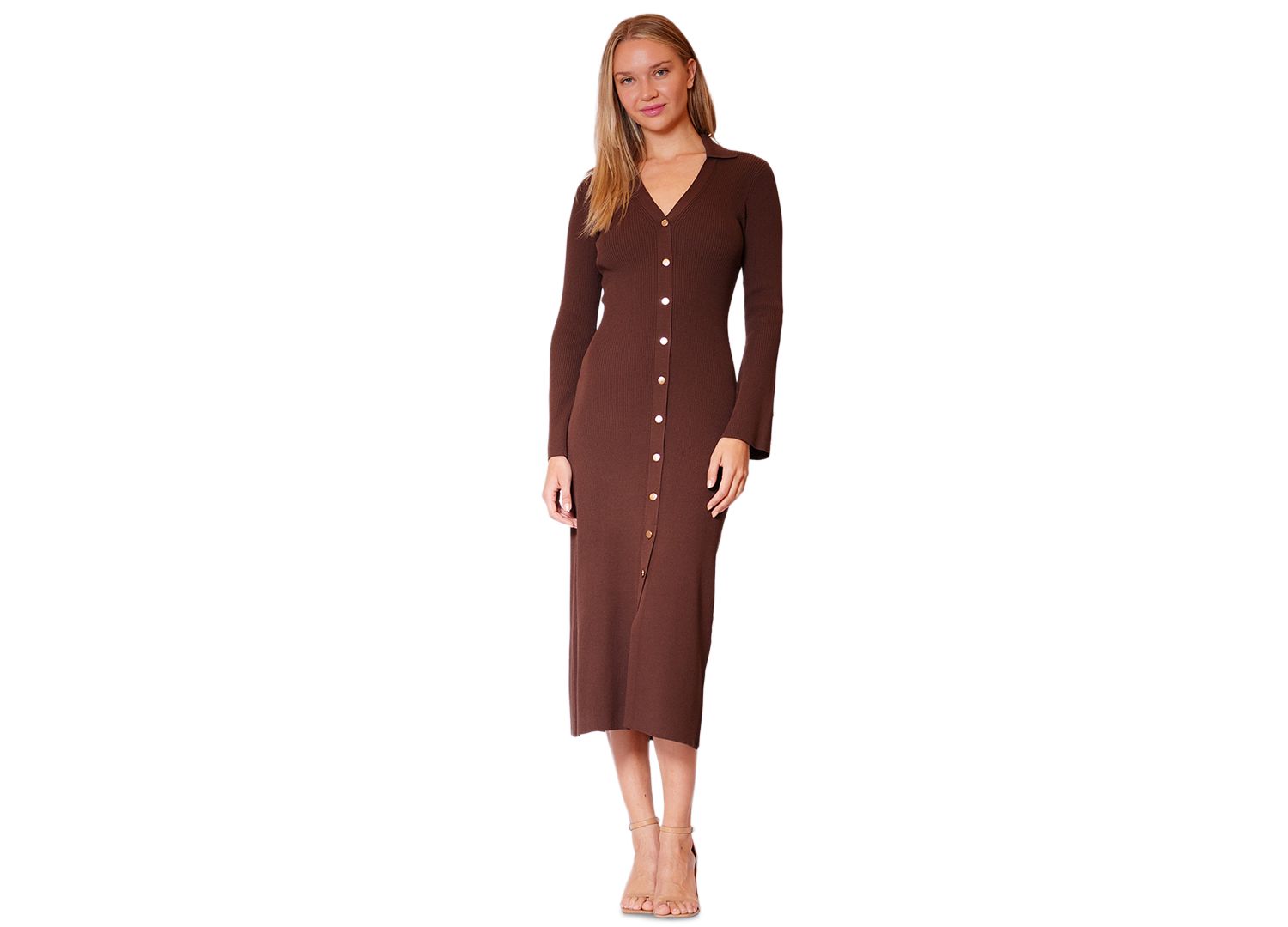 Women's V-Neck Button-Front Sweater Dress