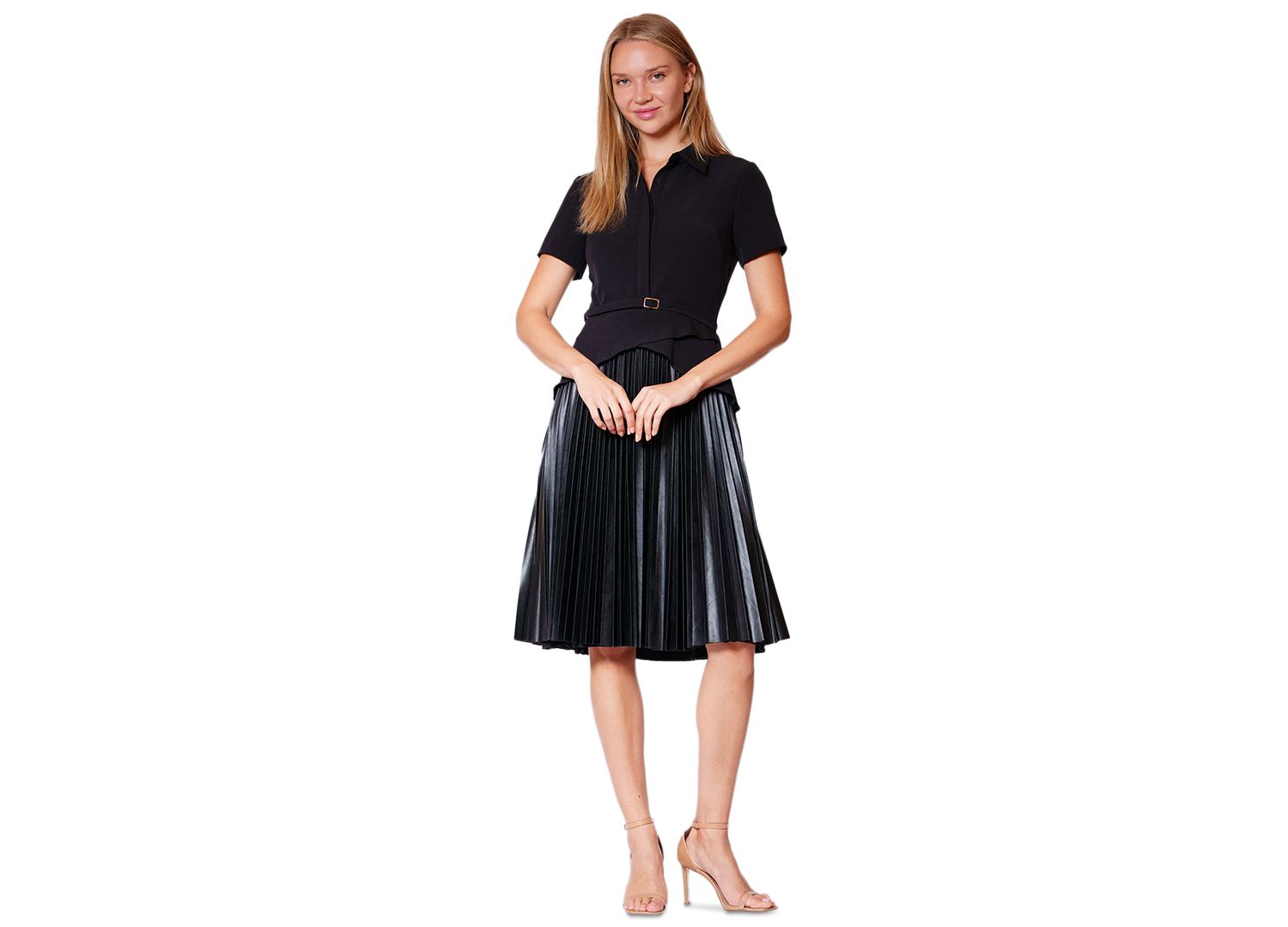 Women's Collared Pleated Skirt Short Dress