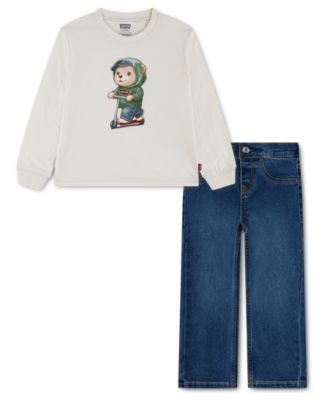 Toddler Boys' 2T-4T Bear Graphic Top and Denim Pants, 2-Piece Set