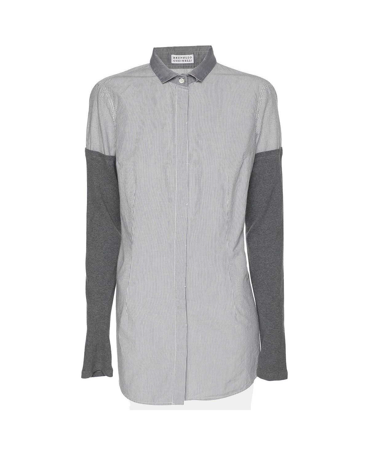 Pre-Owned Brunello Cucinelli Women's Pinstripe Cotton Shirt with Cashmere Sleeves view 1 — MAYCSS fashion products