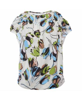 Women's Tulip Print Pleated Cotton Blouse