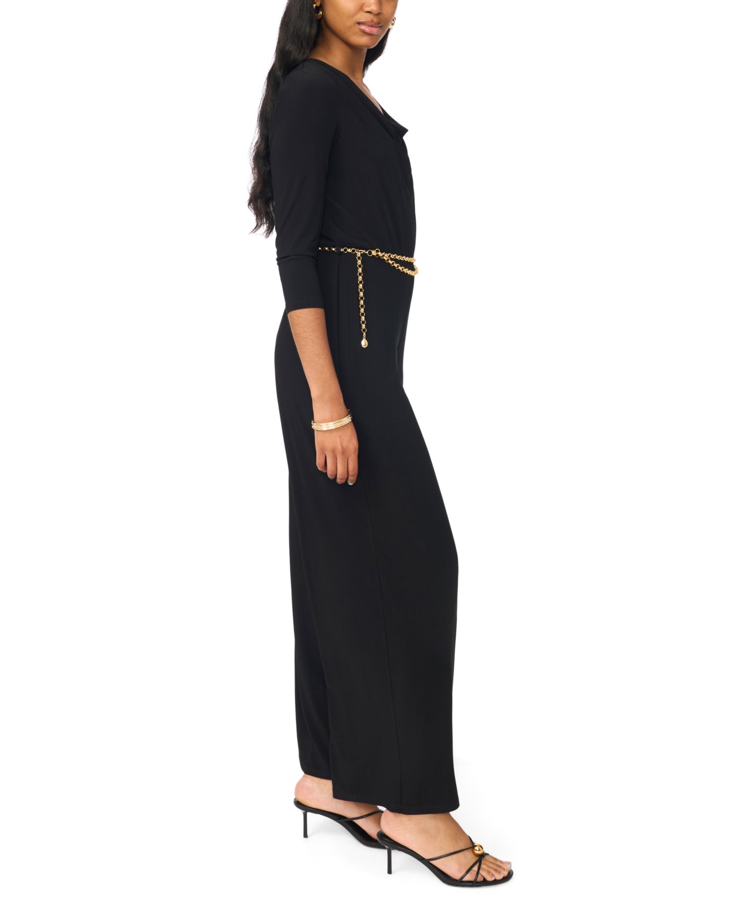 Women's 3/4-Sleeve Cowl Neck Jumpsuit with Belt