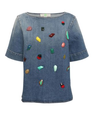 Women's Crystal Embellished Denim Top