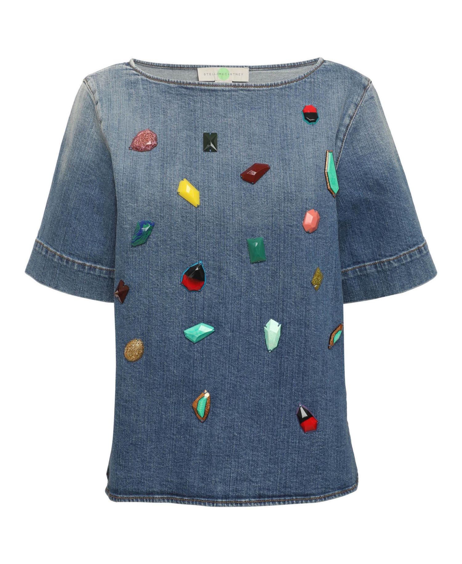 Women's Crystal Embellished Denim Top