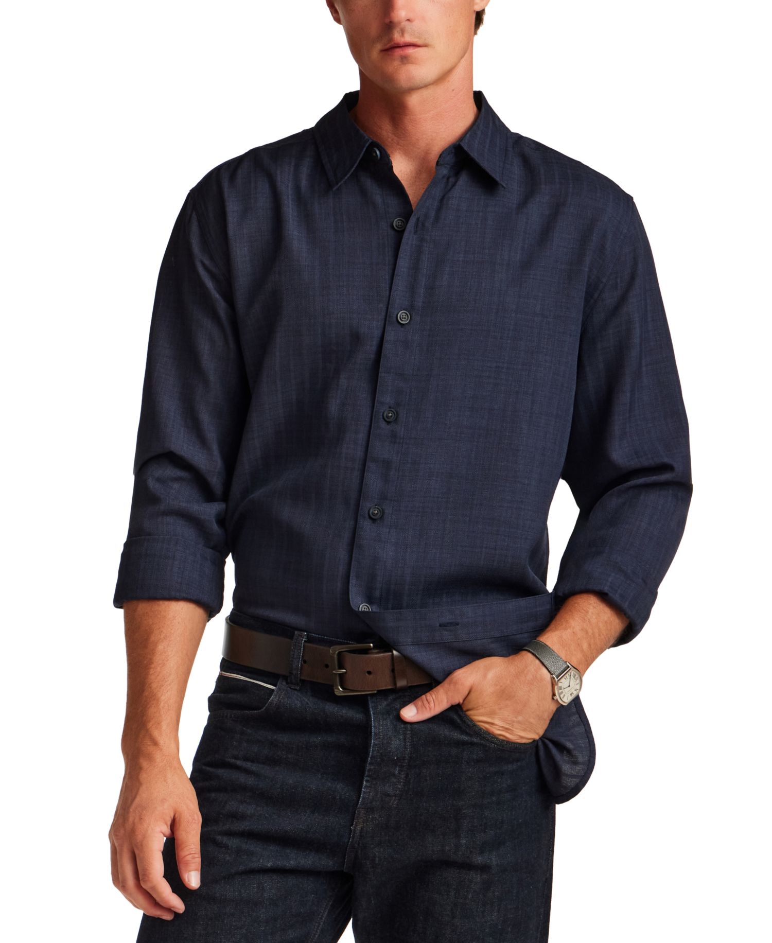 Men's Vertical Texture Long-Sleeve Shirt