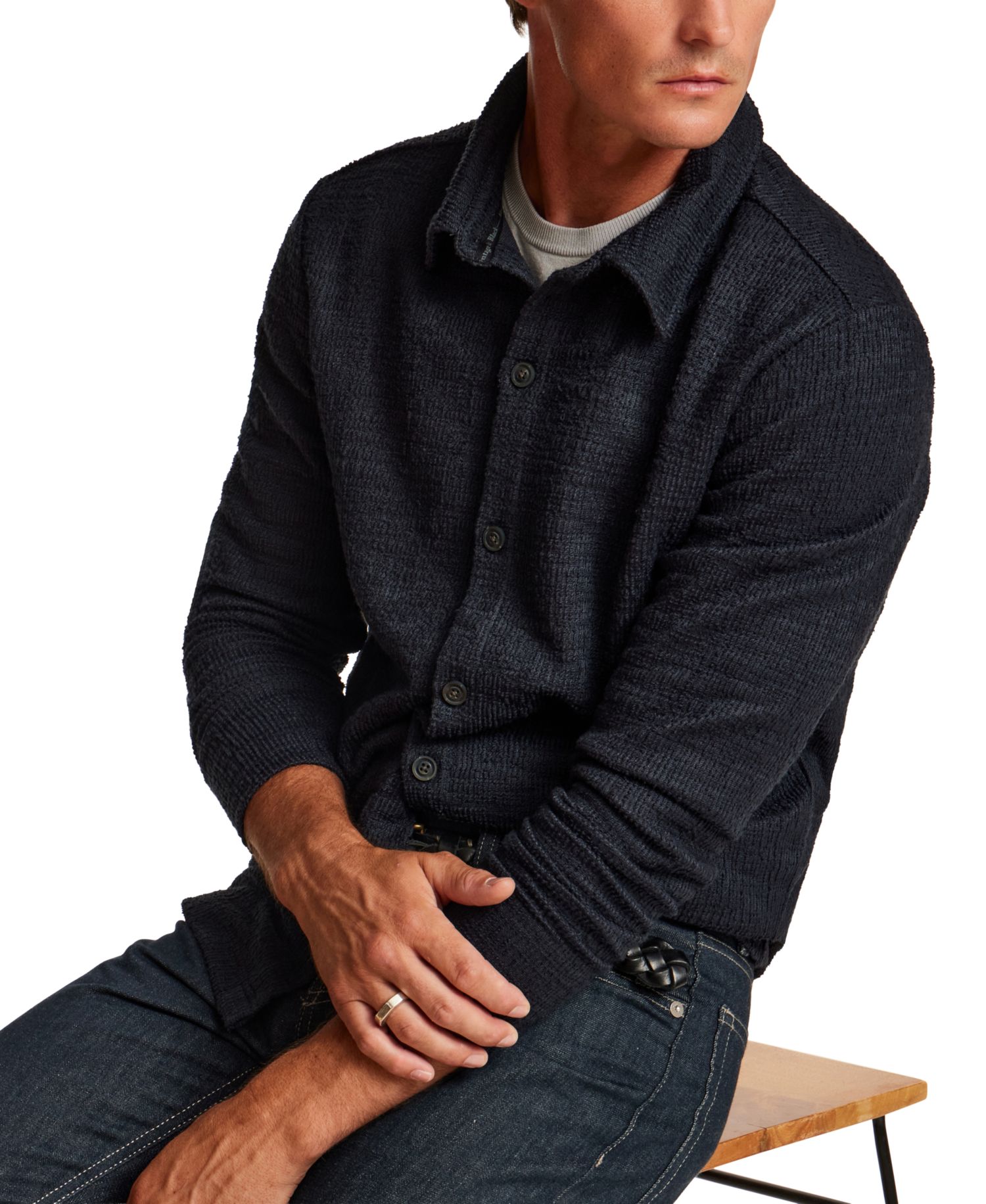 Men's Slub Terry Button-Down Overshirt Jacket