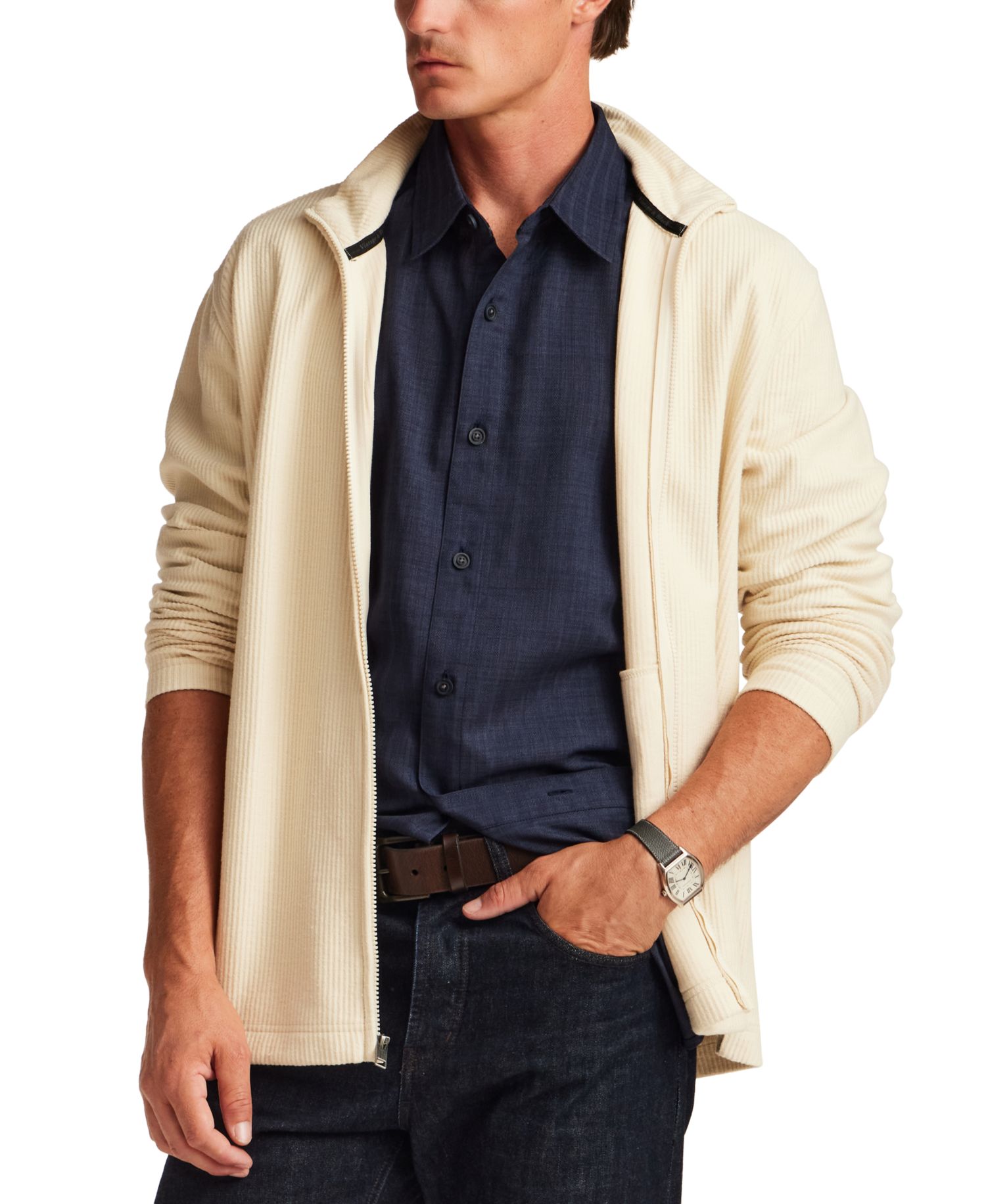 Men's Knit Corded Full-Zip Sweater