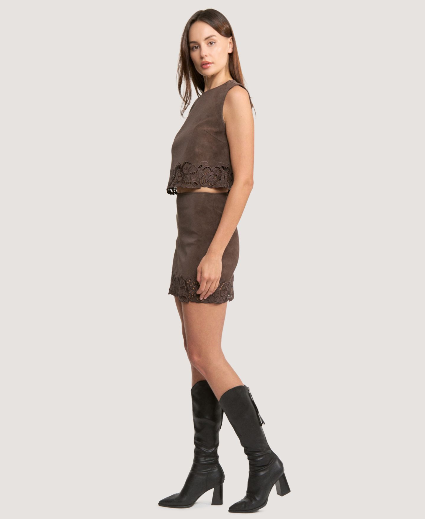 Женская юбка En Saison Pauline Zipper Back Mini, цвет: Тёмный коричневый — фото 3