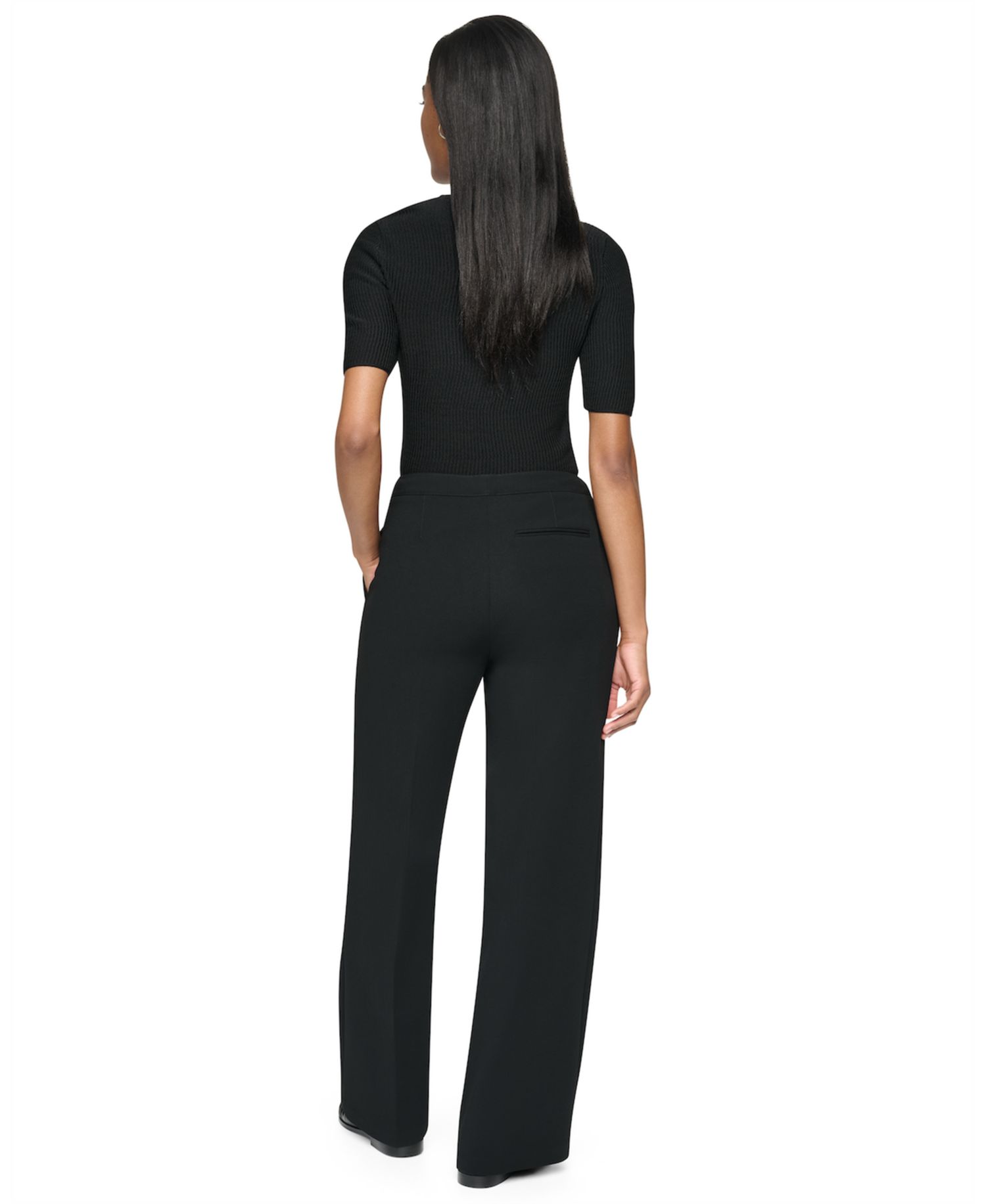 Petite High-Rise Straight Textured Crepe Pants