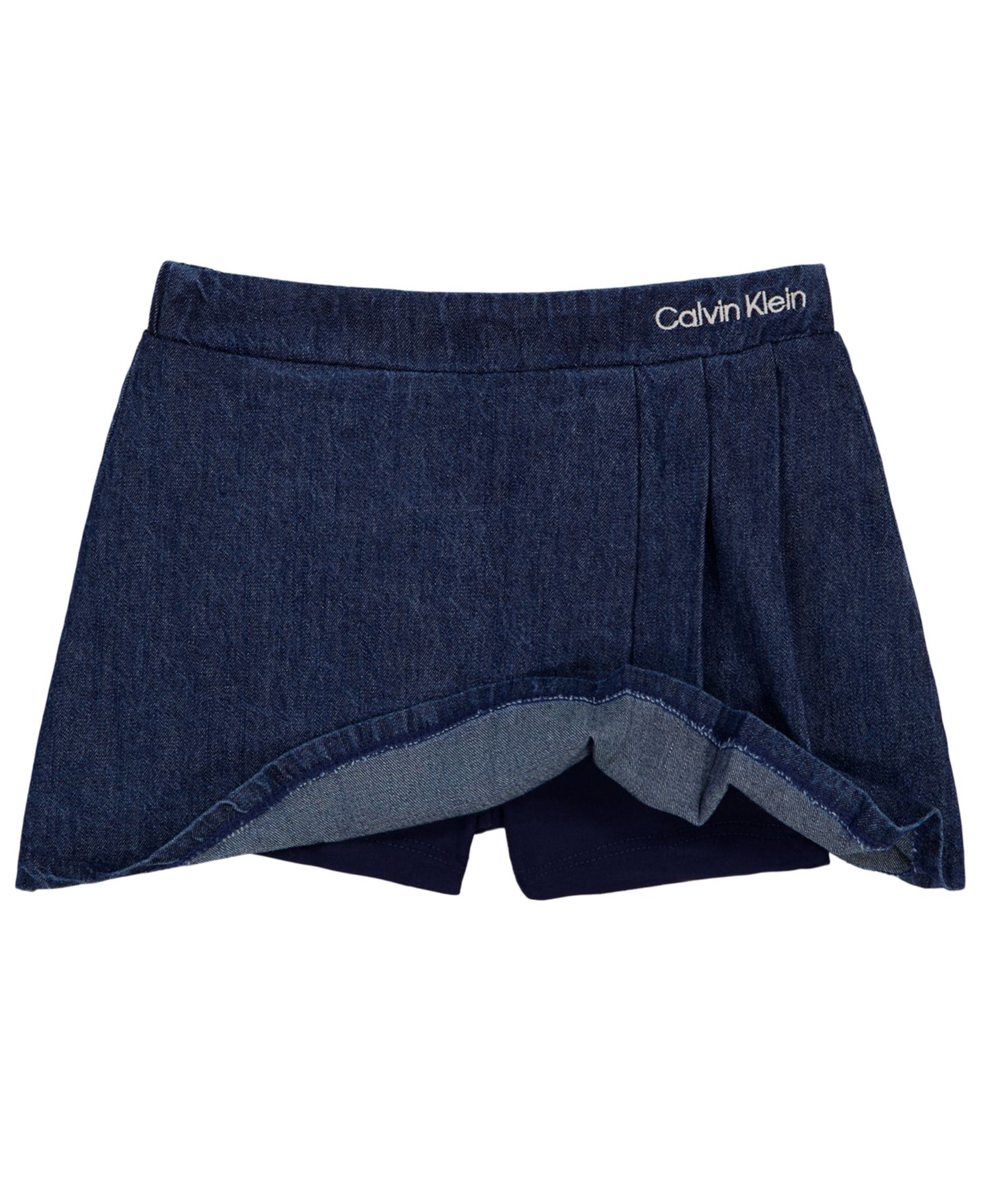 Детский комплект Calvin Klein: лонгслив и джинсовая юбка-шорты, 2T-6X, цвет: Розовый / Синий — фото 7