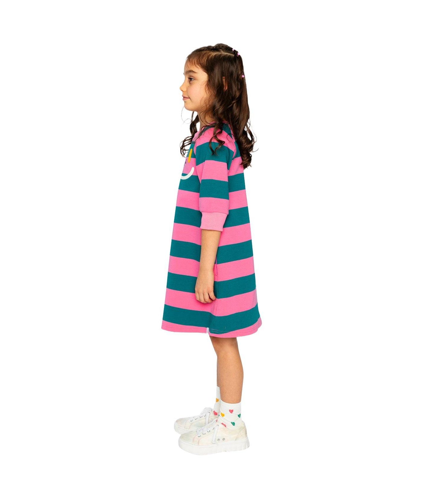 Платье Deux par Deux Engineer Stripe Dress для девочек, цвет: Розовый / Зелёный — фото 5