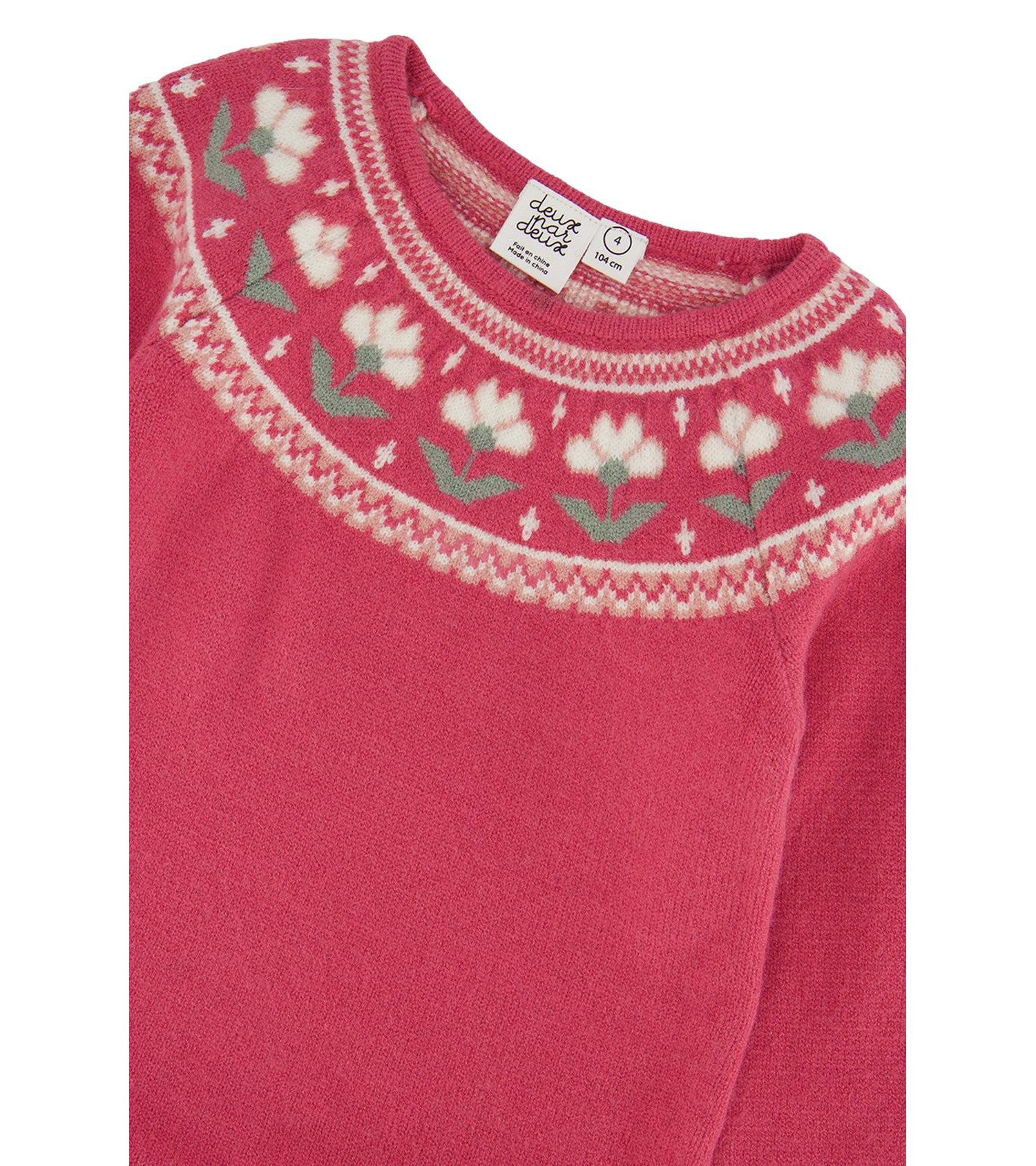 Little and Big Girl 6-12Y Knitted Dress with Flower Jacquard