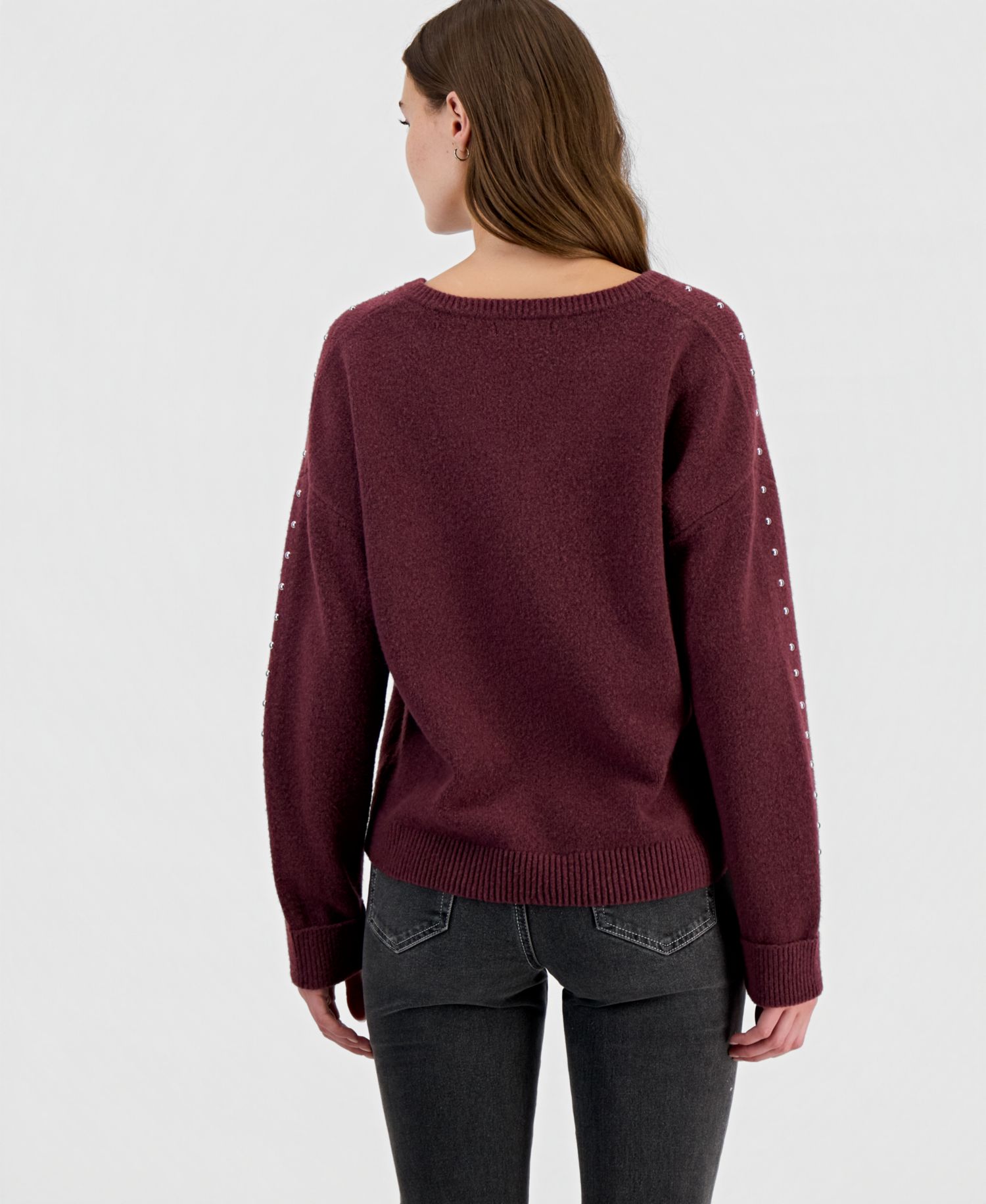 Juniors' Studded V-Neck Slouchy Sweater