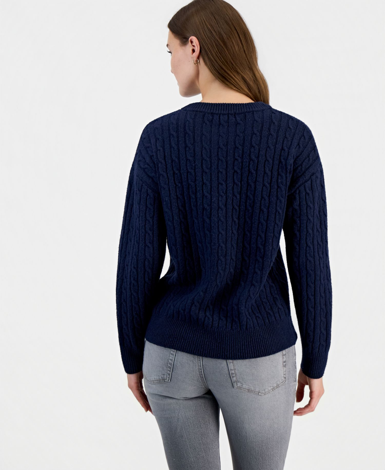 Juniors' Novelty Bear Cable-Knit Long-Sleeve Sweater