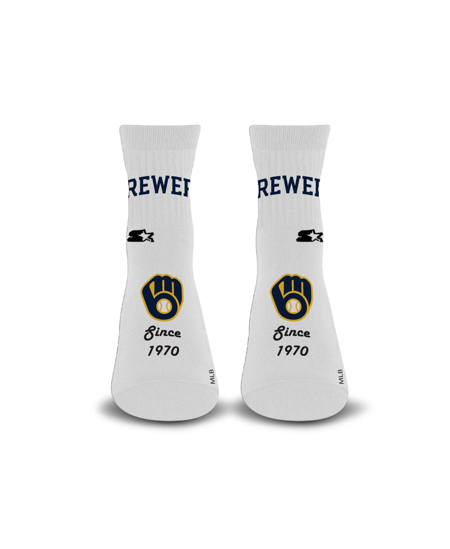 Men's and Women's White Milwaukee Brewers Established Stencil Quarter Socks