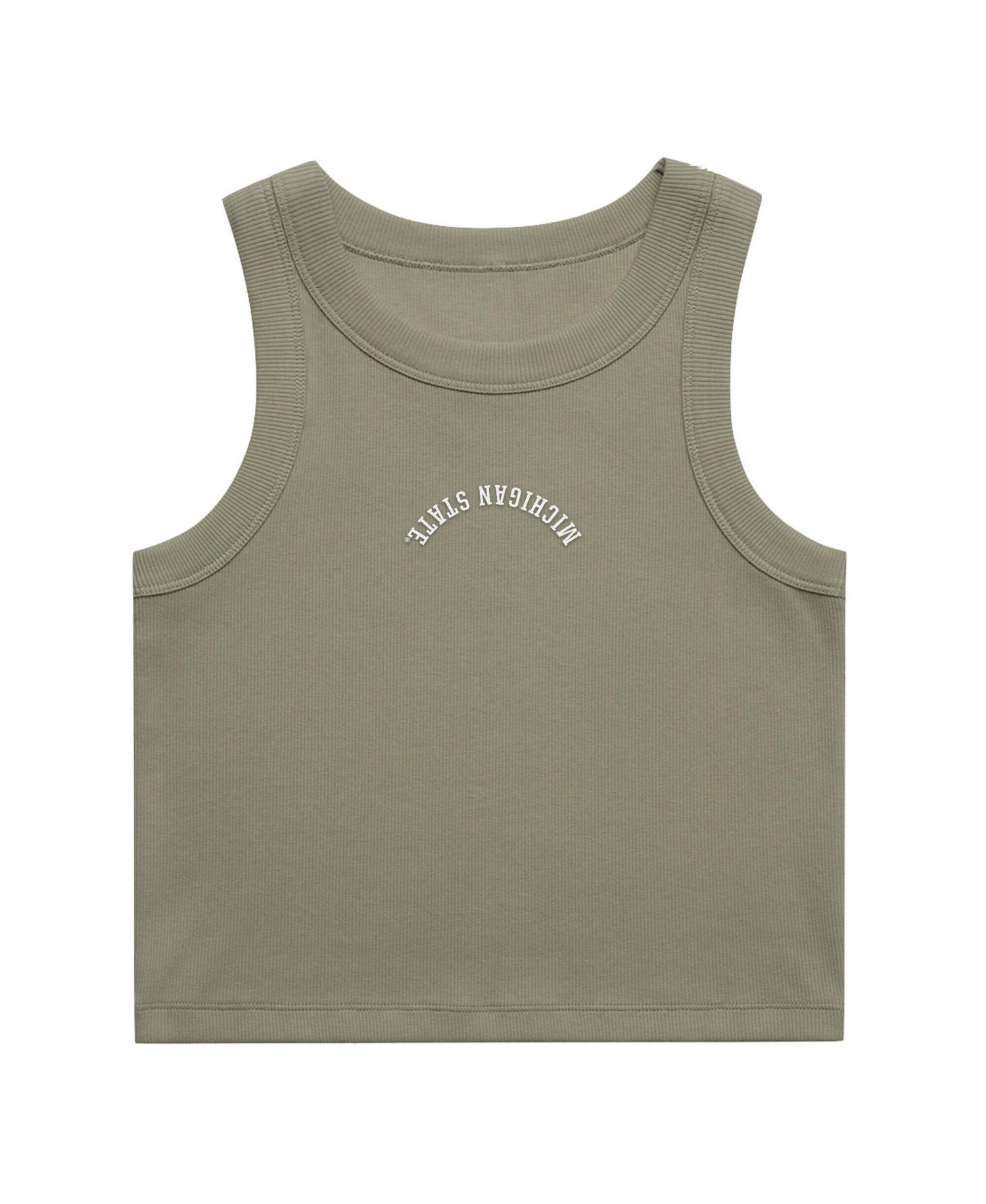 Women's Green Michigan State Spartans Upside Down Embroidery Ribbed Cropped Tank Top