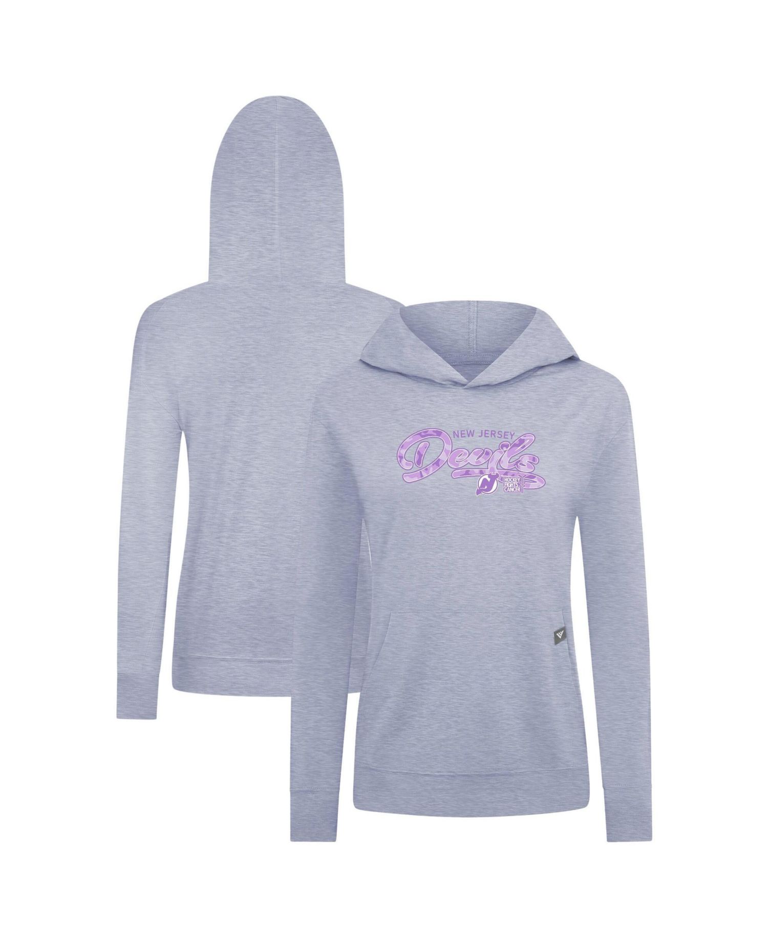 Women's Heather Gray New Jersey Devils Hockey Fights Cancer Relay Pullover Hoodie