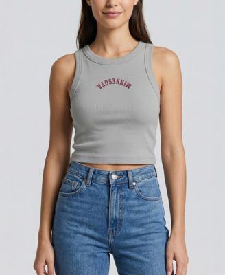 Women's Gray Minnesota Golden Gophers Upside Down Embroidery Ribbed Cropped Tank Top